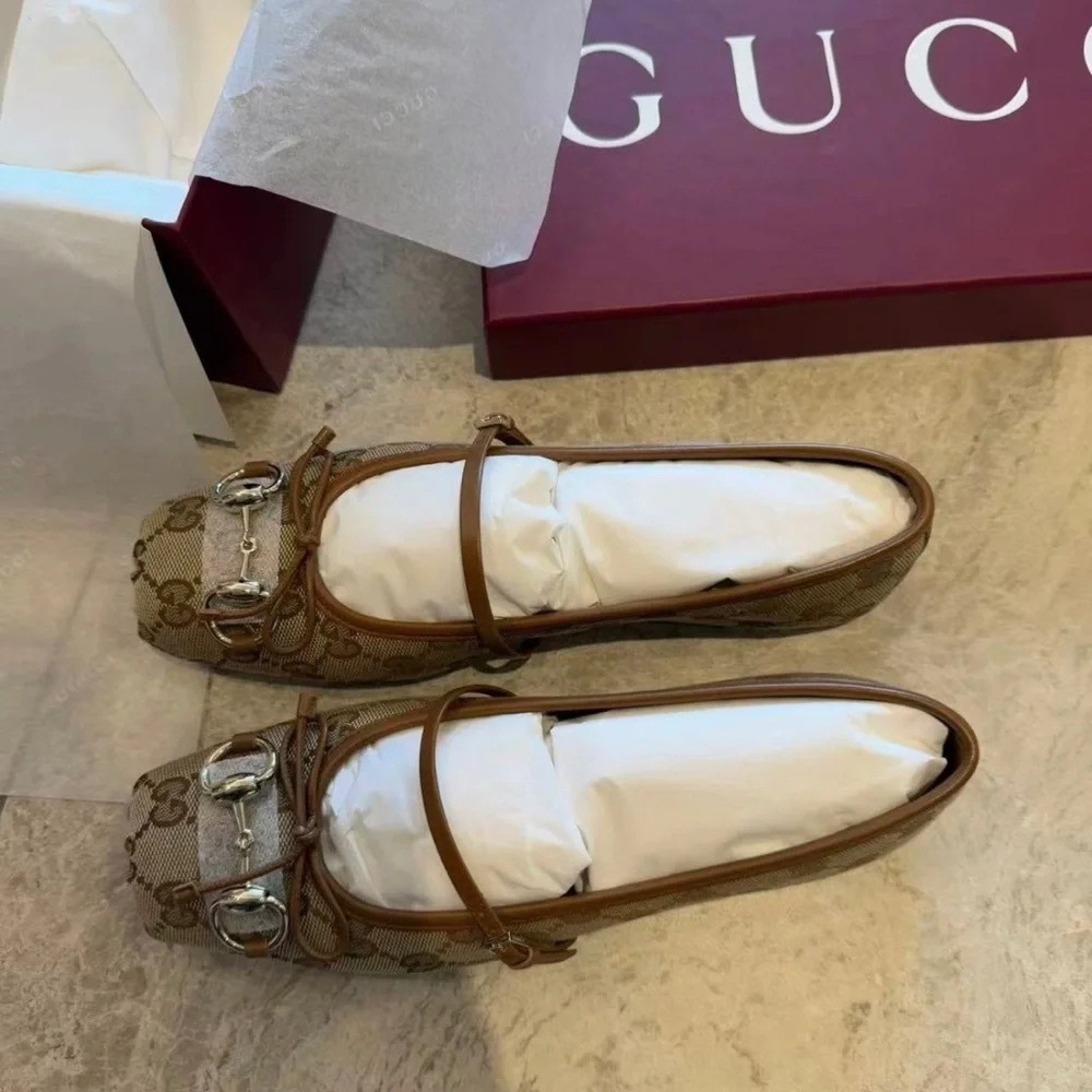 Gucci Brown GG Canvas Horsebit Flats